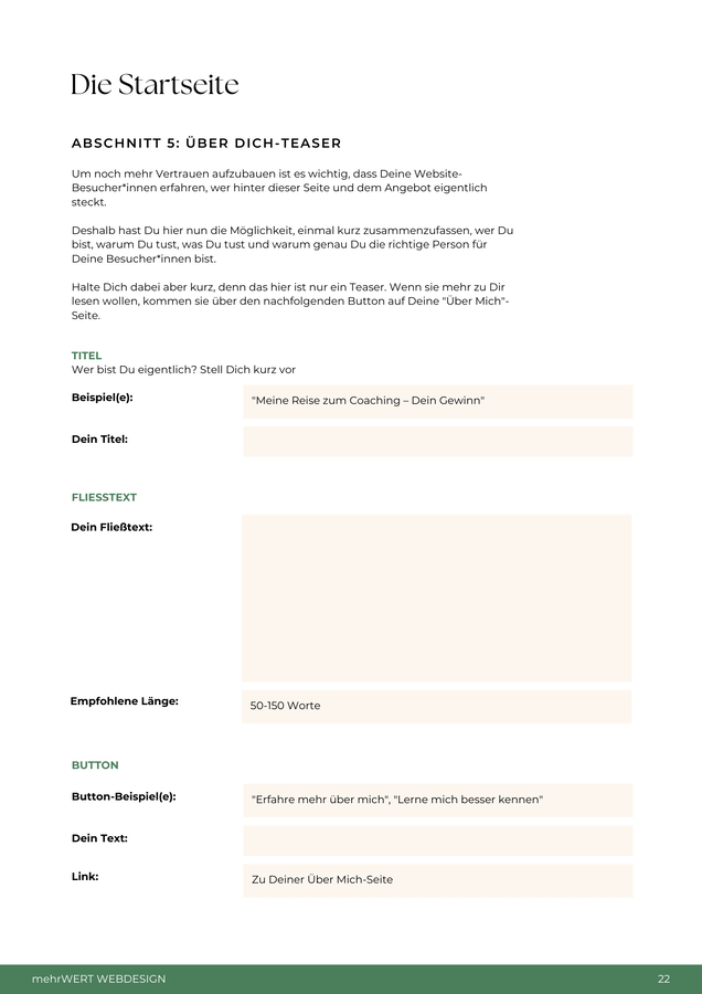 Jenny Jaumann Webdesign - Website-Texte Workbook - Einblick